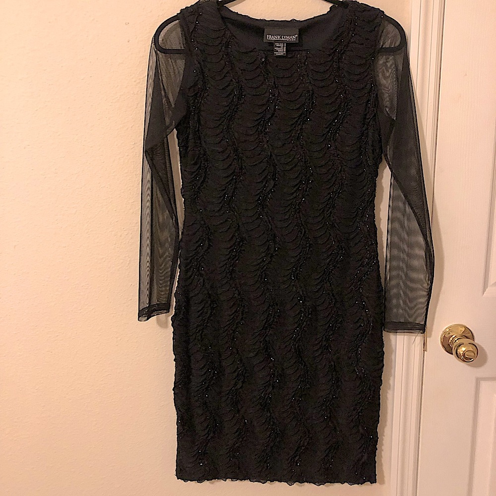 Frank Lyman Design, Little Black Ruffle Sequin Dress, Size 4, Made in Canada.